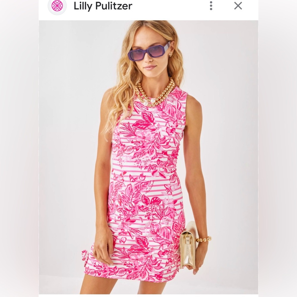 Lilly Pulitzer Pink & White Floral Stripe Sleeveless Shift Dress
